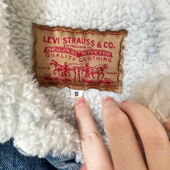 Levis 90s Sherpa Trucker Jacket Vintage Lined Blue Denim Medium Wash Mens Small - Picture 4 of 8